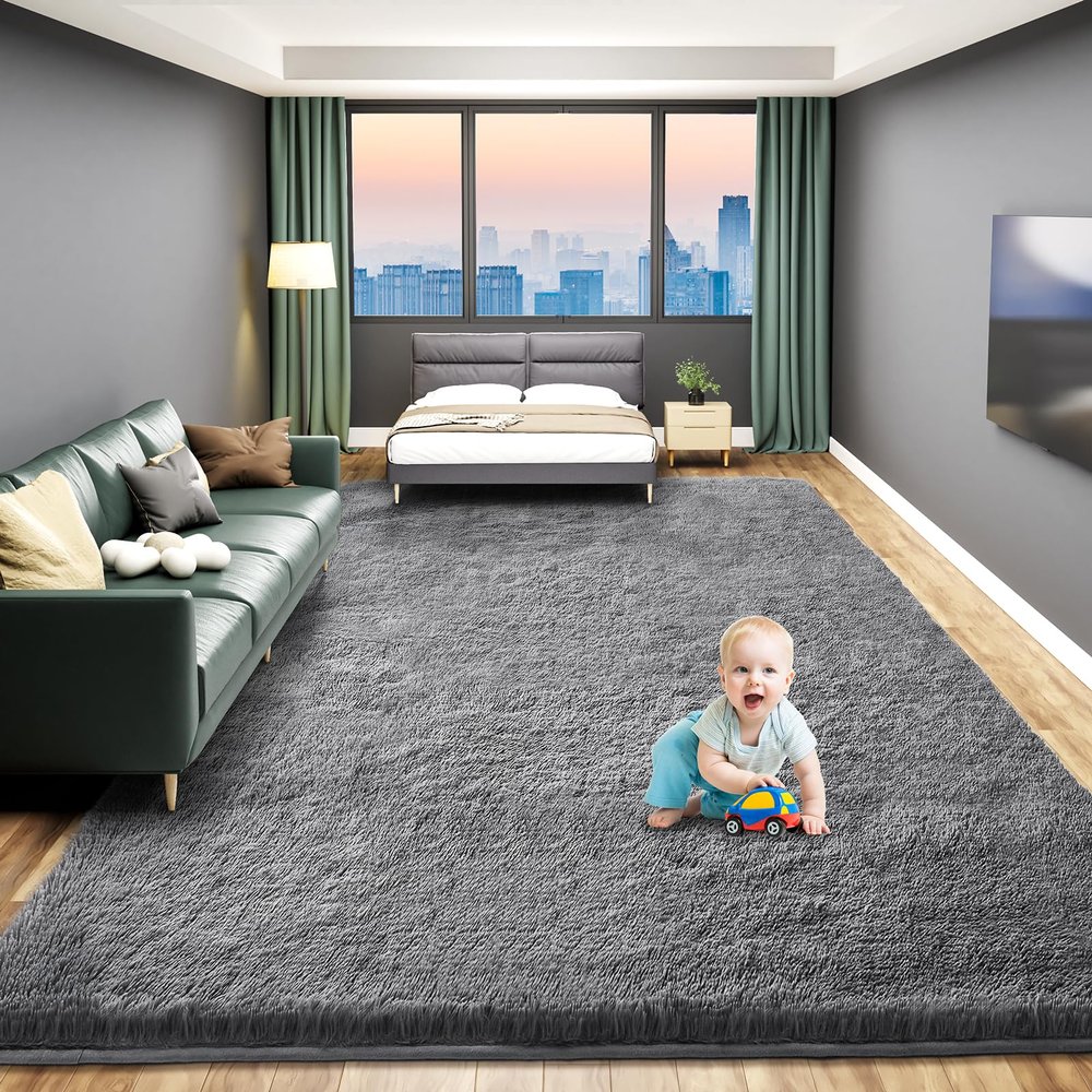 Luxurious Fluffy Rug for Living Room, 12.7 x 17.8 cm, Dark Gray