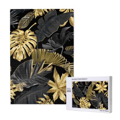 Gold and Black Tropical Leaves, 1000-Piece Wooden Puzzle for Adults and Teens