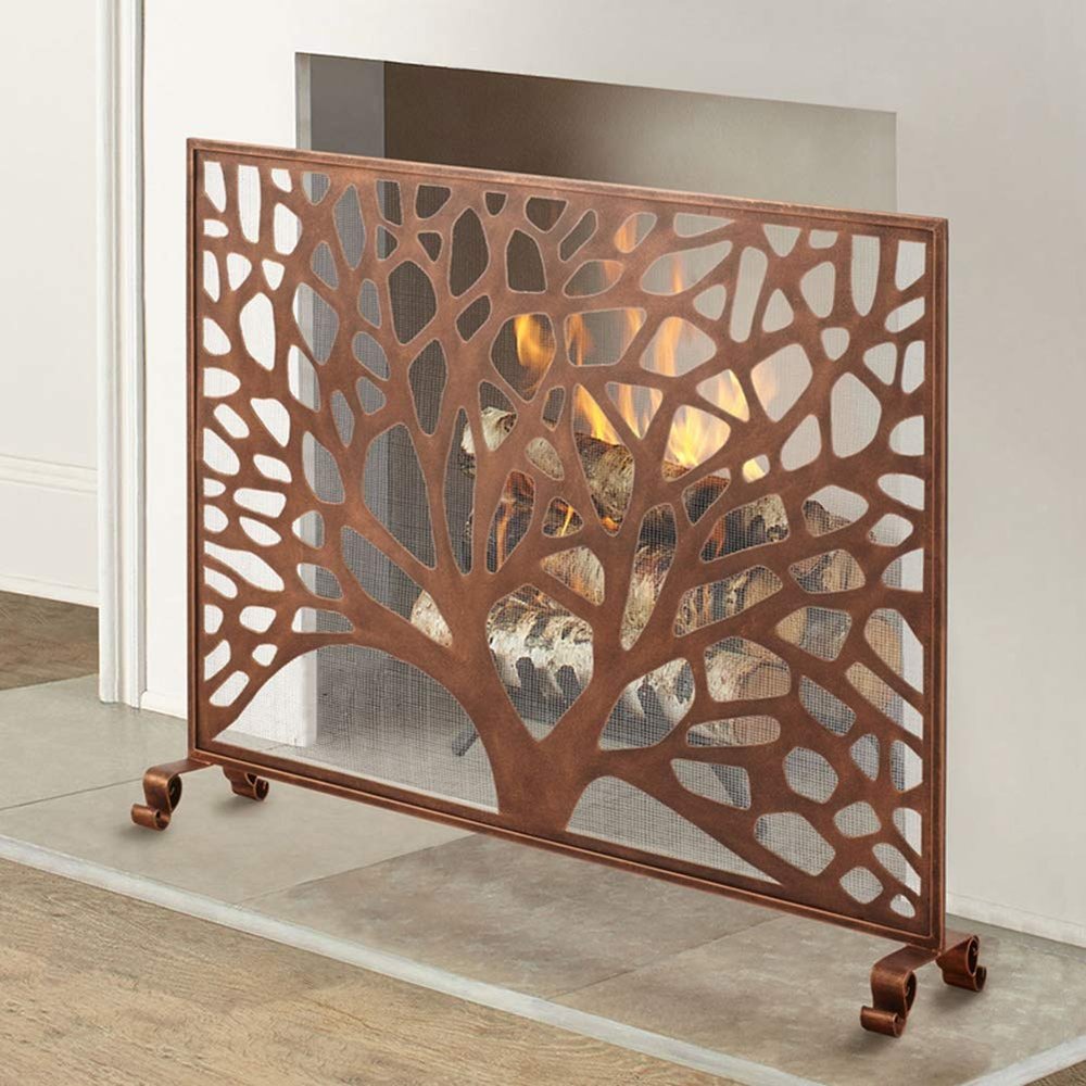 Flat-Panel Fireplace Screen with Decorative Branch Design, 30.7 x 38.6 in