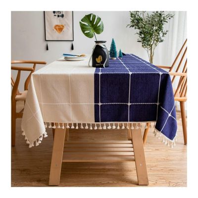 140 x 260 cm Chiffon Tablecloth, Blue and White Plaid