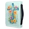 COEQINE Leather Bible Cover for Women, Watercolor Cross, PU Leather, Aqua Floral Print, XXL view 2