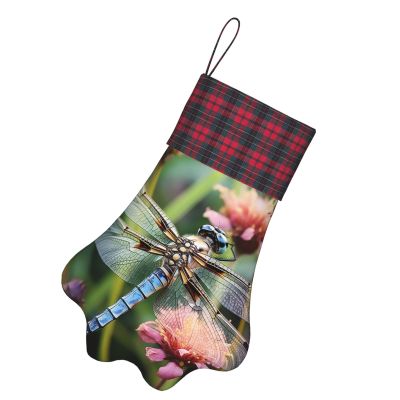 Personalized Christmas Stocking, Large Hanging Fireplace Stocking with Dragonfly, Insect and Flower Design