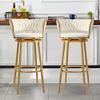 Velvet Bar Stools, Set of 4, Swivel Counter Stools with Backrests, White-Gold Legs view 2