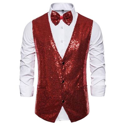 Foweknow Men's Sequin Suit Vest, 70s/80s Disco Party Outfit
