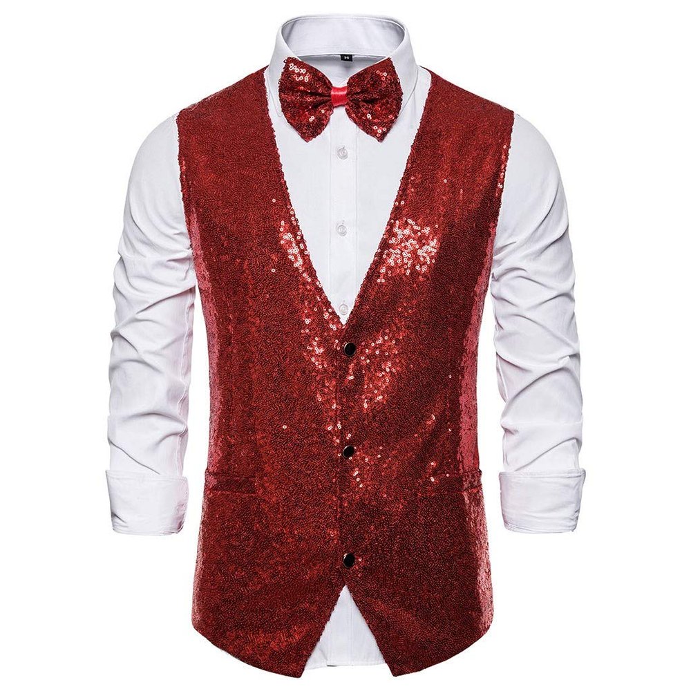 Foweknow Men's Sequin Suit Vest, 70s/80s Disco Party Outfit