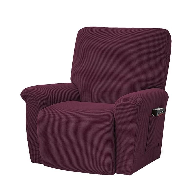 ZYHBBGXFC-XM 4-Piece Recliner Cover Set with Side Pocket, Stretch, Soft, Thick, Washable, Red