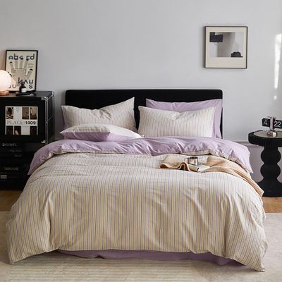 Rozhuhro Queen Bedding Set, 100% Washed Cotton, Linen Feel, 4-Piece, Purple 2