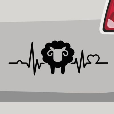 Stickerfreaks Sheep Heartbeat Wool Animal Vinyl Decal, Turquoise, 20 x 7 cm