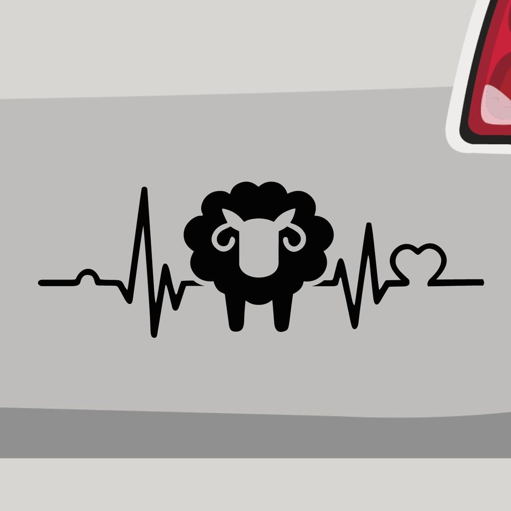 Stickerfreaks Sheep Heartbeat Wool Animal Vinyl Decal, Turquoise, 20 x 7 cm