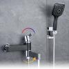 BiaoTeng Wall-Mount Bathtub Faucet Set with Hand Shower, Silver and Black view 3
