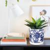Hollyone Ceramic Flower Pot with Saucer and Drainage Hole, Round Planter for Indoor Plants and Succulents, Outdoor Garden, 14 cm, Blue view 4