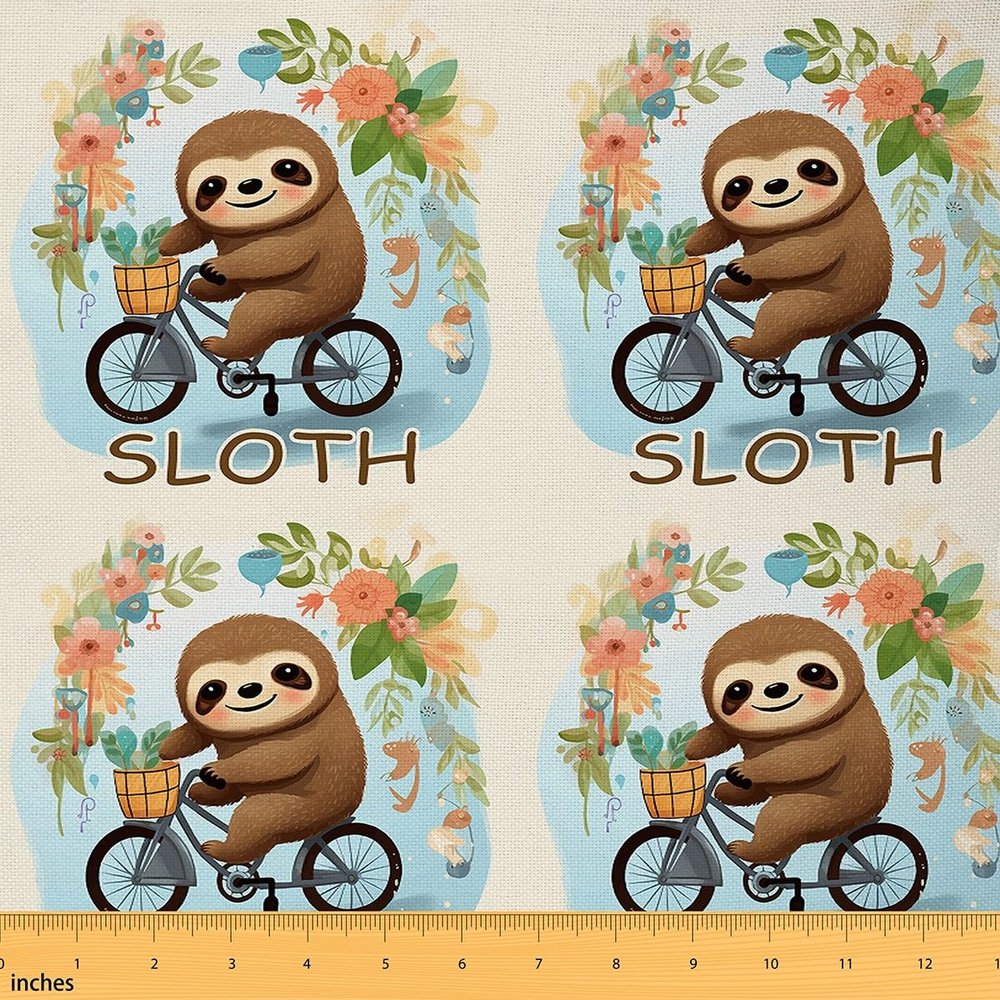 Homemissing Sloth Bicycle Patchwork Fabric, 276 x 150 cm