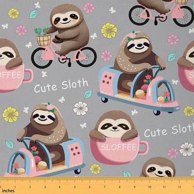 Homemissing Cute Sloth Patchwork Upholstery Fabric, Gray, 276 x 150 cm