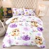 Purple Flower Cat Duvet, Polyester Quilt, Washable, Breathable, 4 Seasons, 200 x 200 cm + 2 Pillowcases (50 x 75 cm) view 1