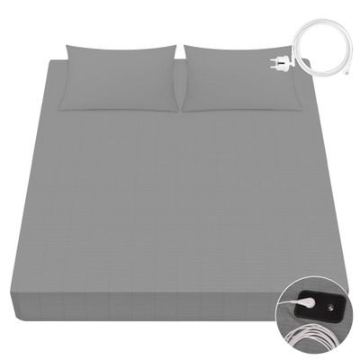 VigorVortex Grounding Fitted Sheet, 90% Organic Cotton/10% Silver Fiber, with EU Grounding Cord, 100 x 200 cm, Gray