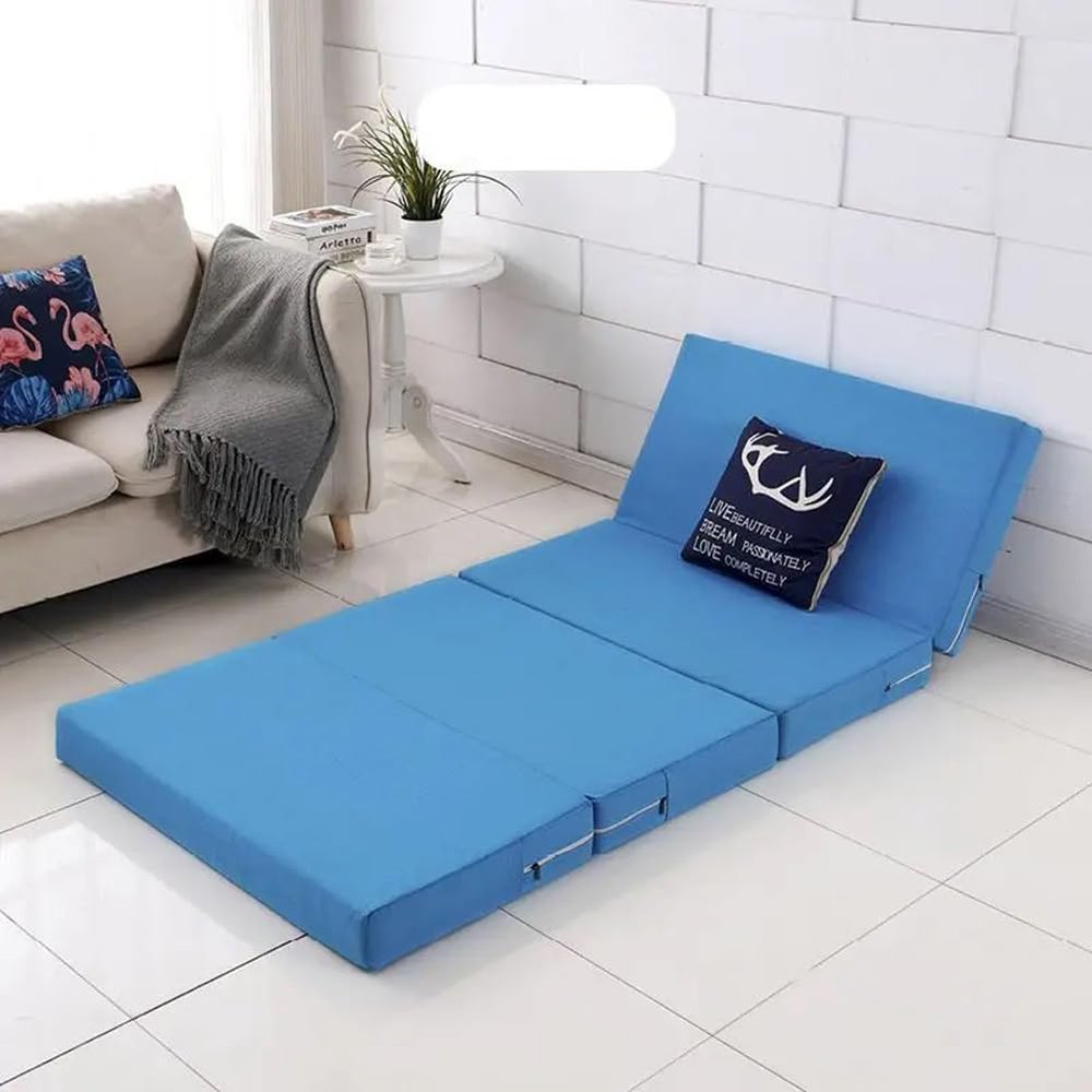 8/10 cm Thick Folding Mattress for Twin, Double or Queen-Size Bed, Portable Mattress Topper with Removable Cover, Camping Mattress, Floor Guest Bed (Blue, 70 x 200 x 8 cm)