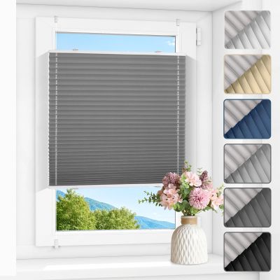 Zarnan No-Drill Blackout Thermal Pleated Blind, Light Gray, W85 x H190 cm