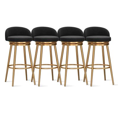 SFNIOKFG Black Velvet Bar Stools with Low Backrests, 360° Swivel and Footrests, 29.5-Inch, Set of 4