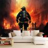 3D Effect Modern Firefighter Photo Wallpaper, Orange and Red, 300 x 210 cm view 3