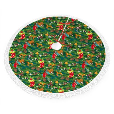 Rustic Christmas Tree Skirt with Tassel Design, Dark Green, 76 cm