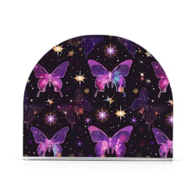 Acrylic Napkin Holder for Tables, Purple Butterflies and Stars