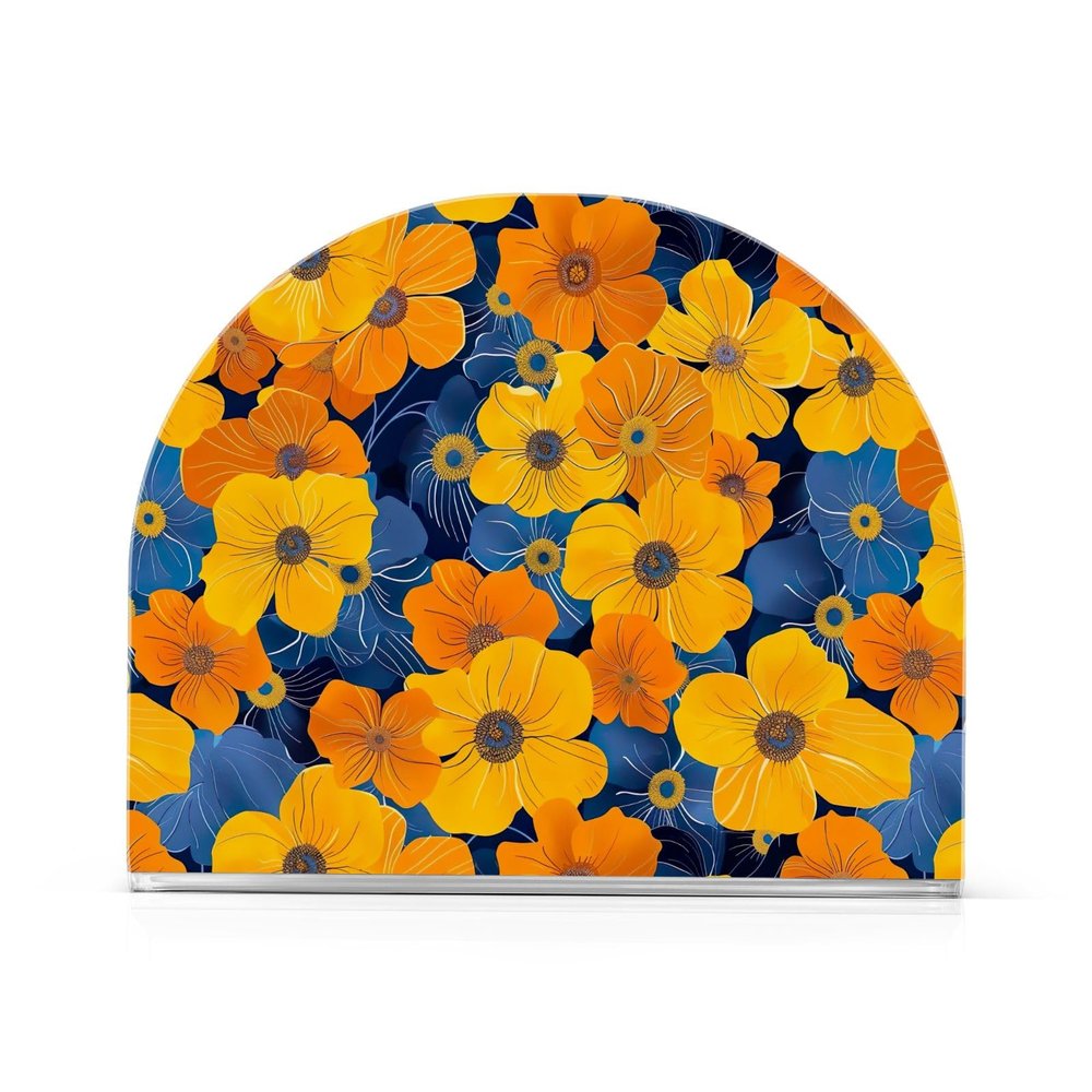 Blue and Yellow Floral Acrylic Table Napkin Holder, 1 Piece