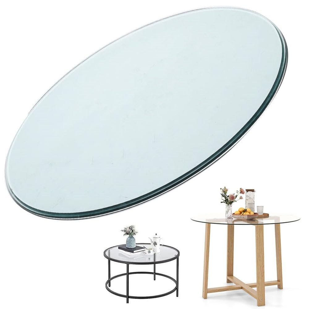 KXWOQ3ED Clear Round Tempered Glass Tabletop, Pencil-Polished Edge, 960 mm (38 in)