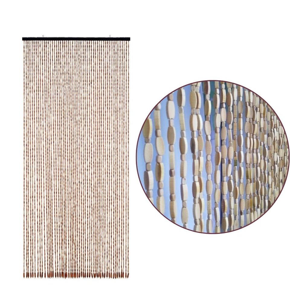 Handmade Bamboo Beaded Curtain, Natural, 60 x 210 cm