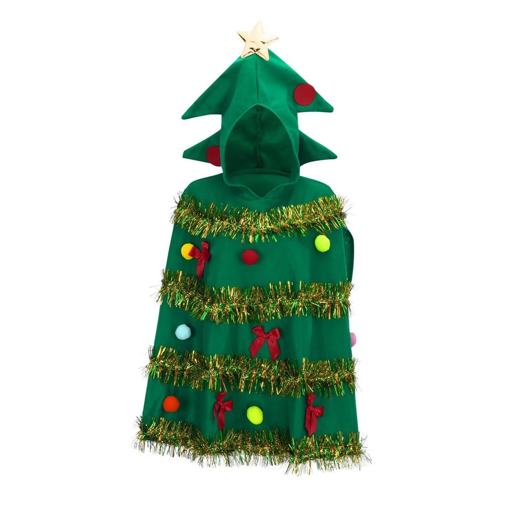 Cexiakong Christmas Tree Poncho Costume with Bow and Ball Decorations