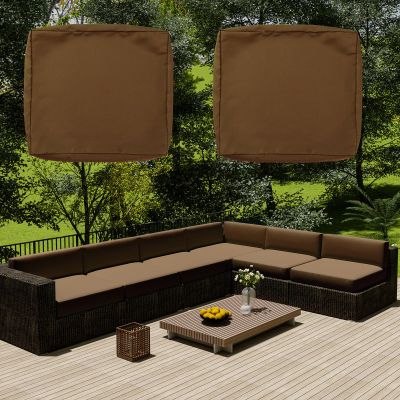 Waterproof L-Sofa Cushion Covers, Brown, 60 x 60 x 10 cm, 2-Pack