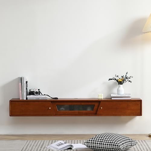 Floating TV Stand with Drawers and Door, Modern Wooden Wall Console, Teak, 120 x 24 x 20 cm