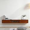 Floating TV Stand with Drawers and Door, Modern Wooden Wall Console, Teak, 120 x 24 x 20 cm view 1