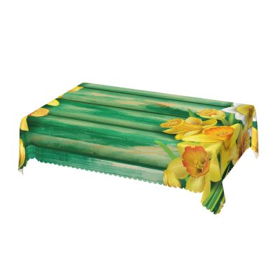 AUBKFELD Yellow Narcissus Tablecloth with Lace Trim, 183 x 137 cm