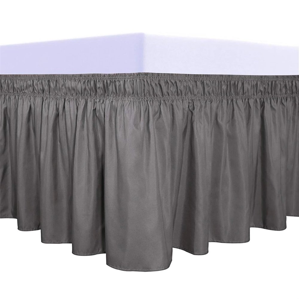 4-Sided Bed Skirt, 14-Inch Drop, Elastic Wraparound, Dark Gray, 80 x 78 in