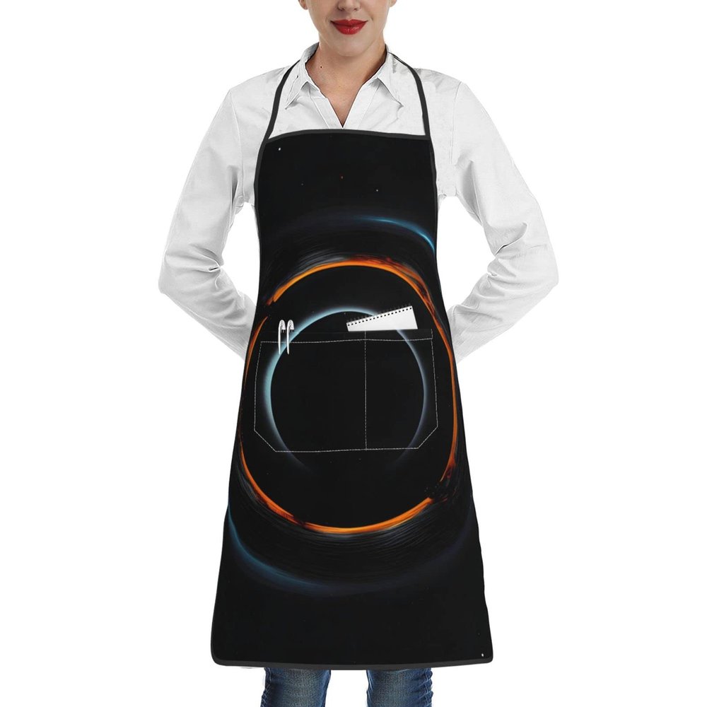 yefan Mysterious Cosmic Black Holes White Waterproof Apron, Adjustable Bib Apron with 1 Pocket, One Size