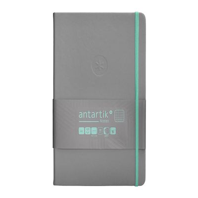 Antartik A5 Grid Notebook with Elastic Band, Hardcover, Gray and Turquoise, 100 Sheets, 80 gsm, FSC
