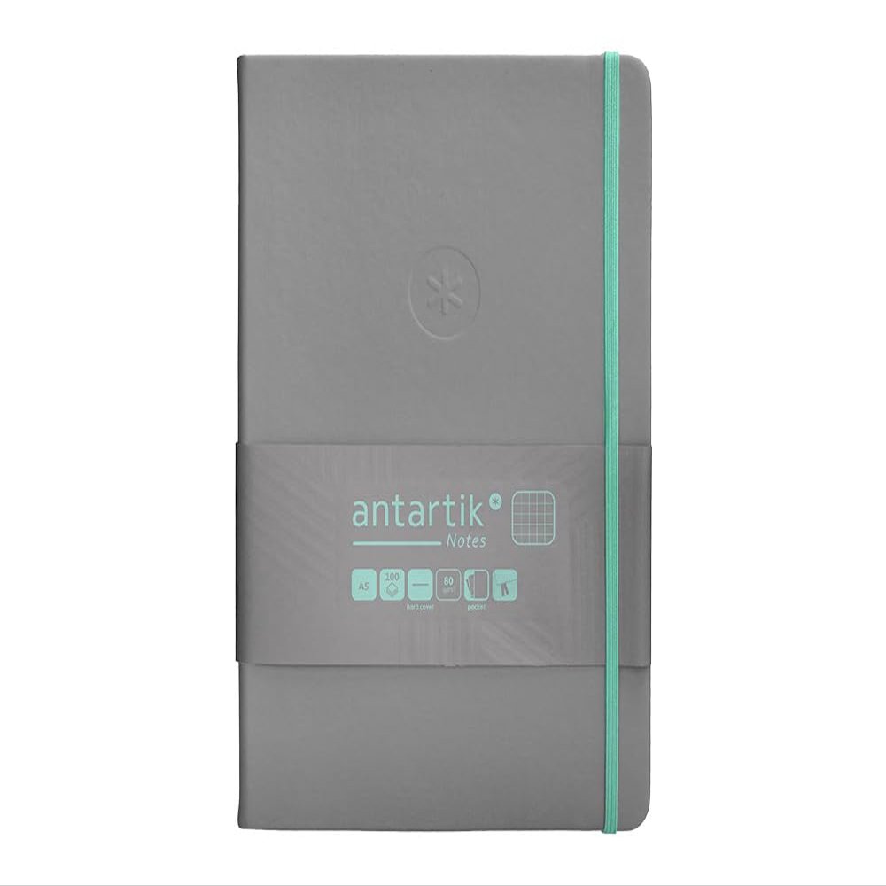 Antartik A5 Grid Notebook with Elastic Band, Hardcover, Gray and Turquoise, 100 Sheets, 80 gsm, FSC