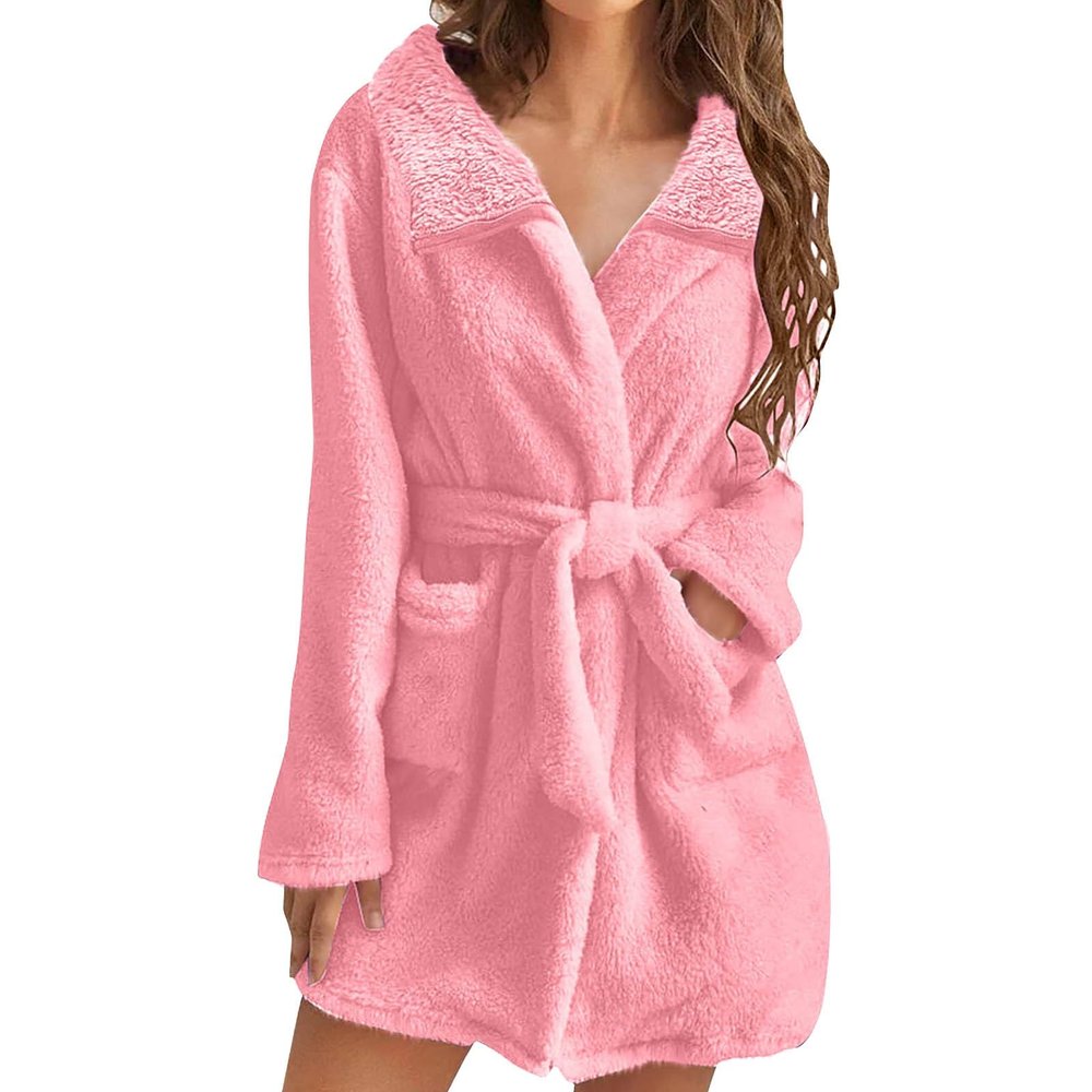 XUEJIANN Women's Hooded Plush Fleece Bathrobe
