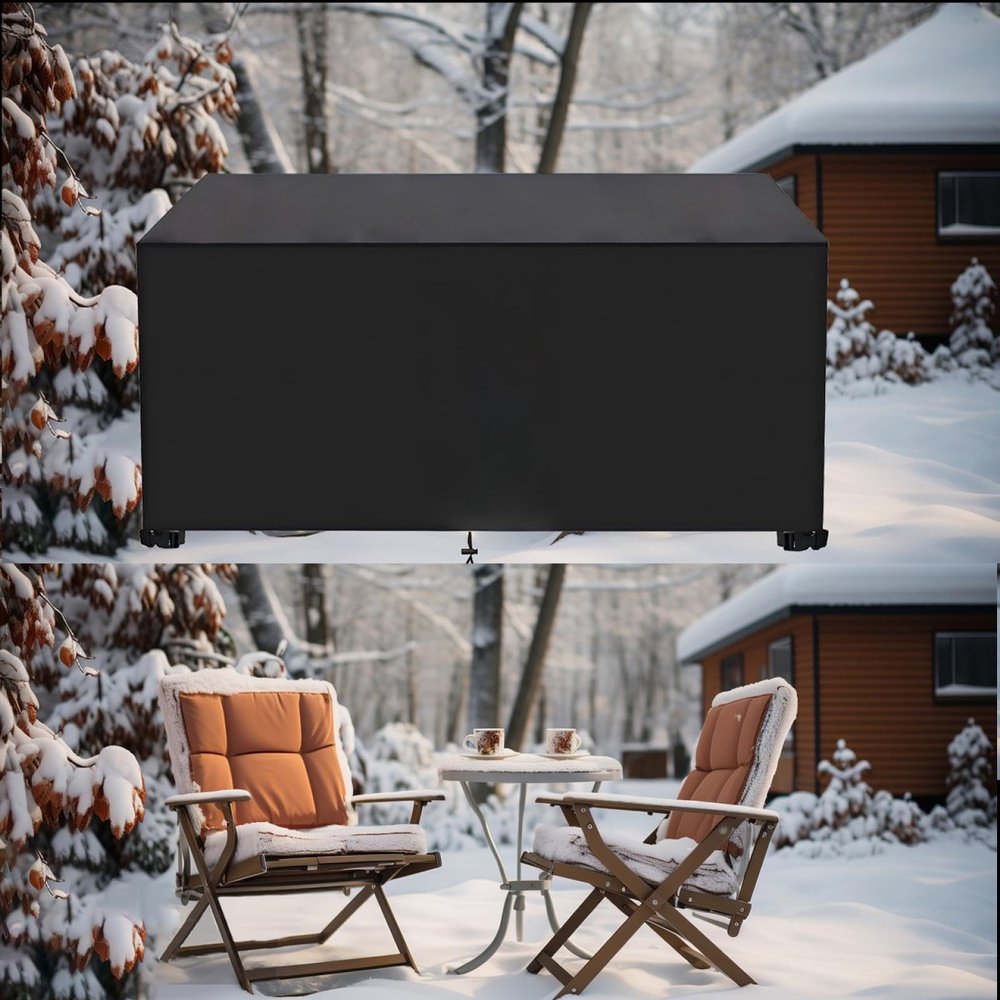 AJALGZ Outdoor Furniture Cover, 200 x 140 x 50 cm, Black 420D Oxford Fabric, Waterproof, Windproof, UV Resistant