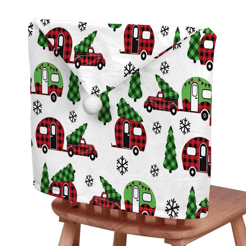 Treer Christmas Chair Back Covers, 4-Piece Set, Grid 05