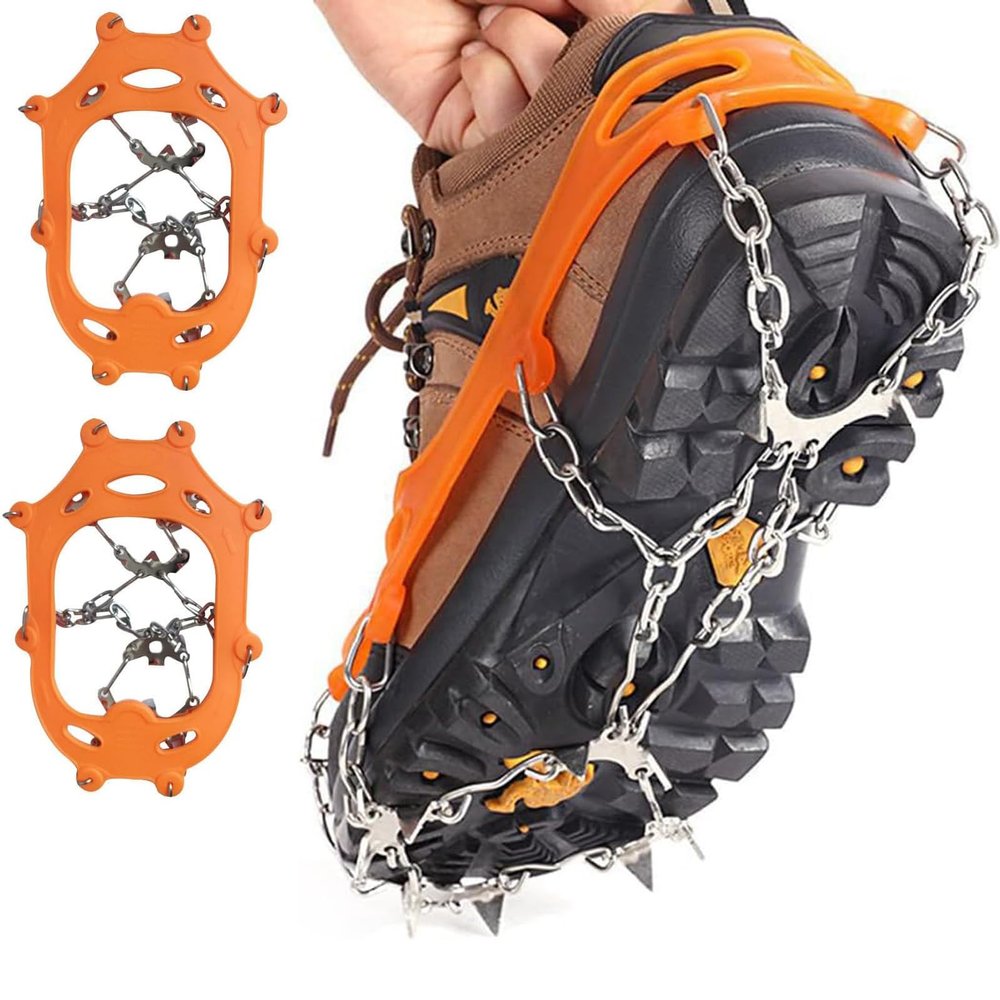 WLHFDC Crampons with 10 Spikes for Hiking Boots, Winter Shoe Ice Cleats
