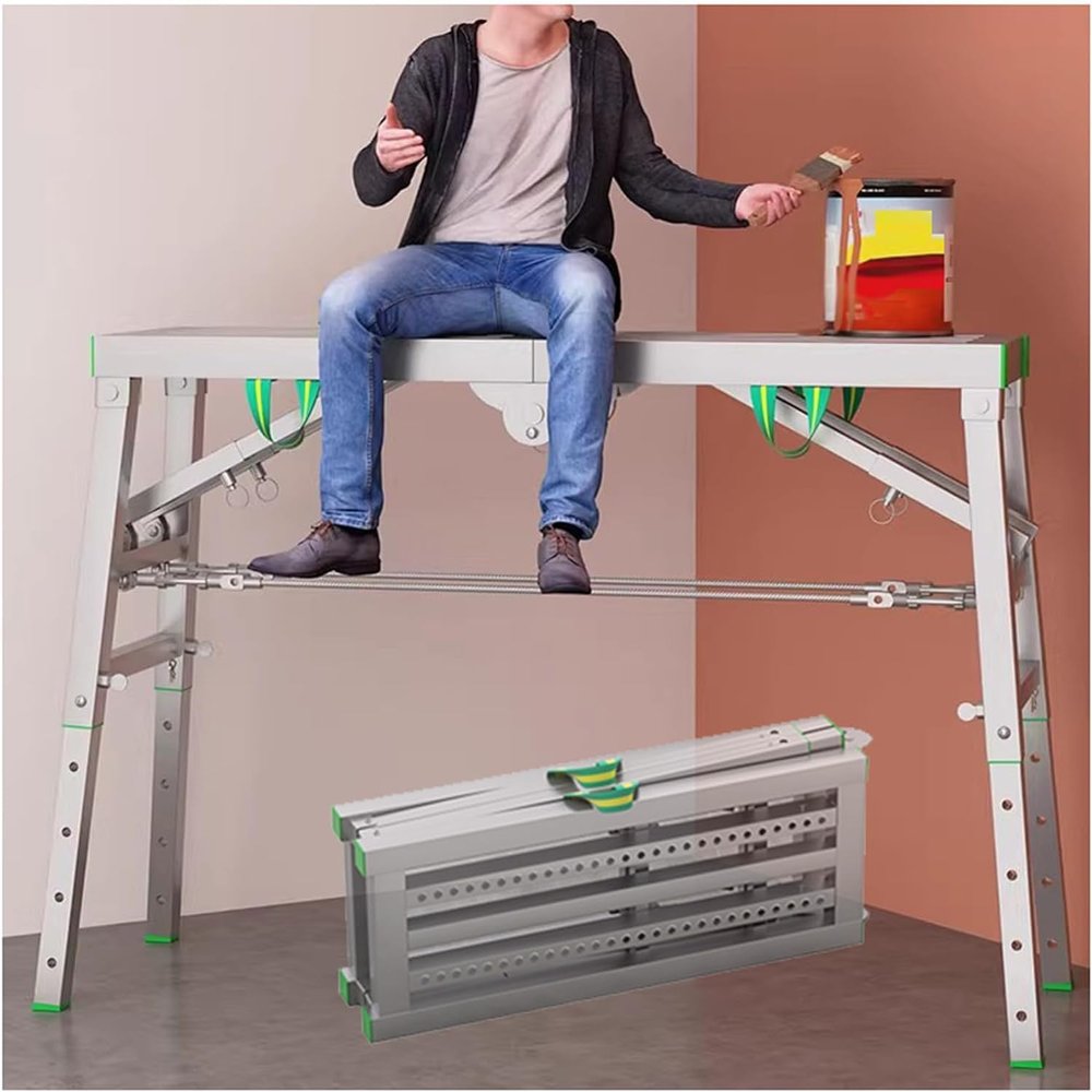 LYDBMYT Foldable Work Platform, Height-Adjustable Aluminum Step Ladder, Portable Scaffold