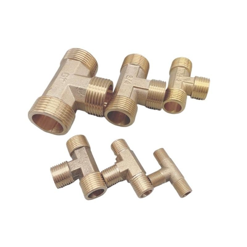 REIUAFWYGV 1-Piece Brass Male-Thread 3-Way Tee Pipe Fitting Adapter, 1/2 in