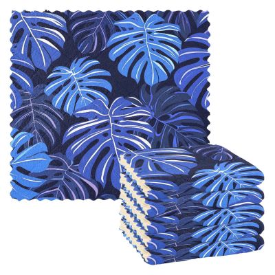 Mnsruu Microfiber Swedish Dishcloths, Leaf Blue Palm, Reusable, 6-Pack
