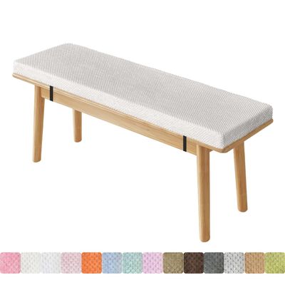 Lsjoaw Bench Cushion with 2 Straps, Washable Non-Slip Seat Pad, 180 x 40 x 5 cm, Cream