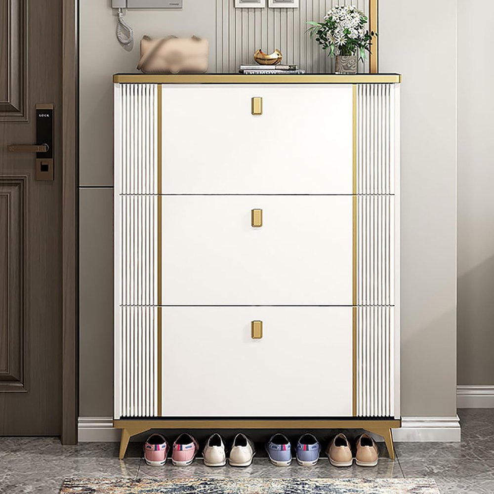 Slim Tall Shoe Cabinet with 3 Flip Drawers, Freestanding Shoe Organizer for Entryway