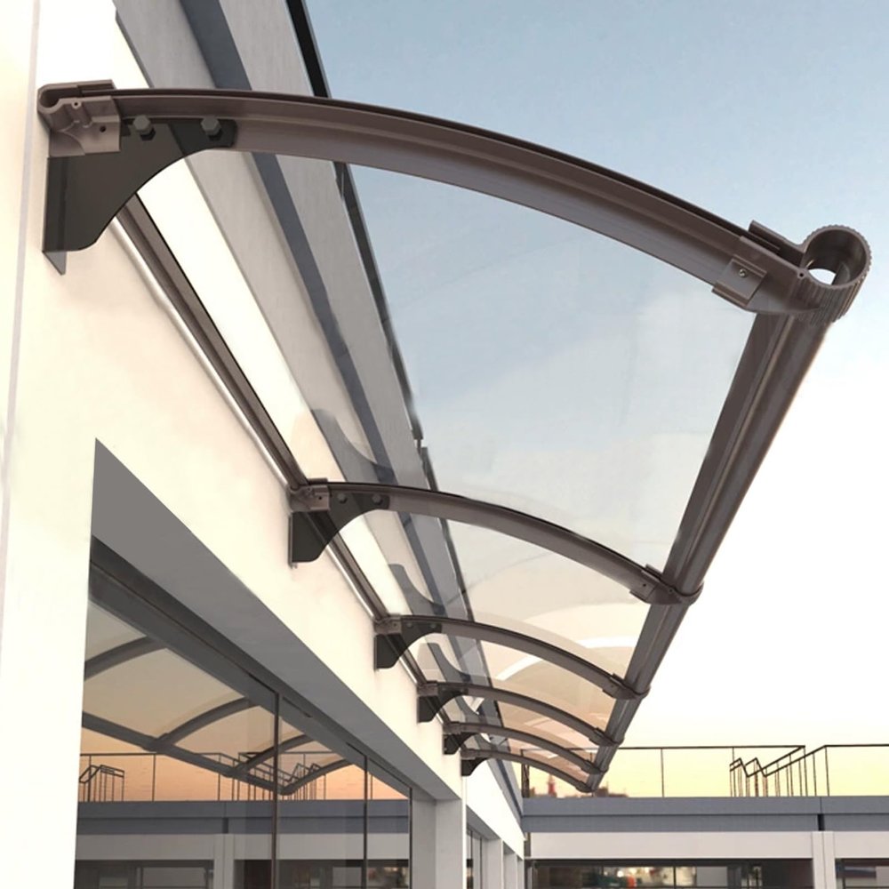 Transparent Arched Door Awning, Aluminum & Polycarbonate, Brown, 45 x 110 cm