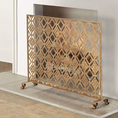 Gold Fireplace Screen Guard, 31.5 in. High, Solid Wrought Iron, Single Panel