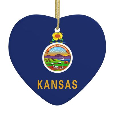 Kansas State Flag Christmas Ornament with Gold-Colored Hanging Cord