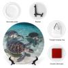 NONHAI Decorative Bone China Plate, 10 in, Sea Turtles, with Stand view 3
